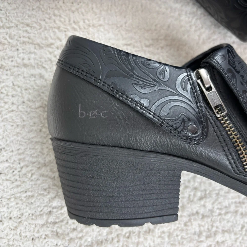 B.O.C. Ankle Booties Womens 10M Black Rosemela Shootie Embossed Upper Block Heel